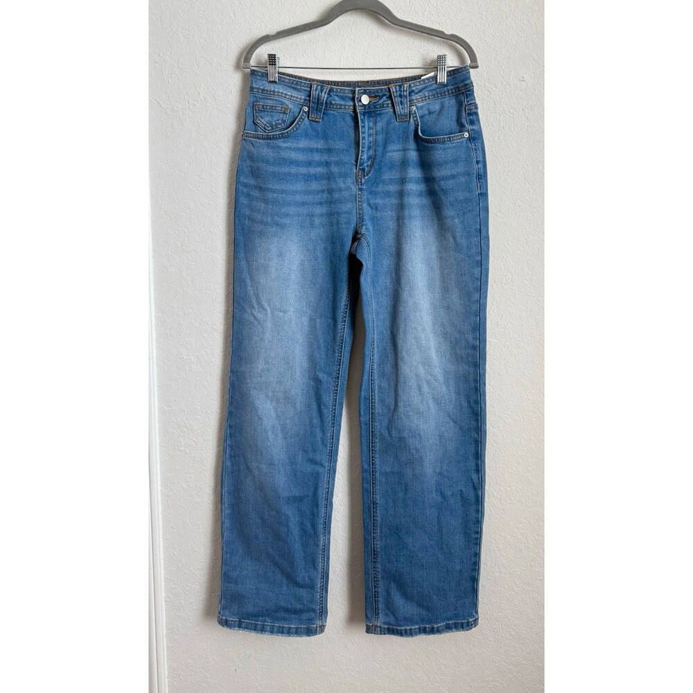Flamingals Women’s Light Wash Blue Stretch Straight Mid Rise Denim Jeans Sz M